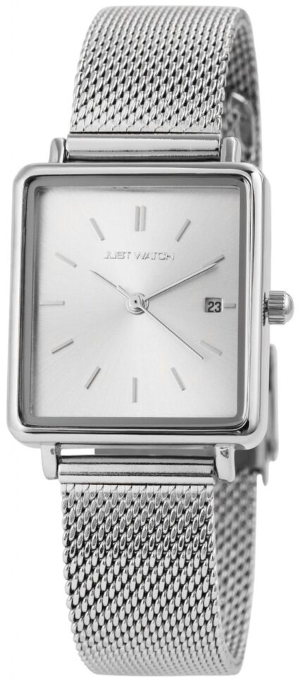 Just Watch Damenuhr "Sienna" mit Milanaisebande, Edelstahl, Rechteckig
