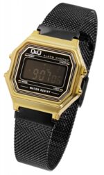 Q&Q Digitaluhr für Damen, Milanaisearmband, Edelstahl, 3 bar, schwarz/goldfarben - Image 4
