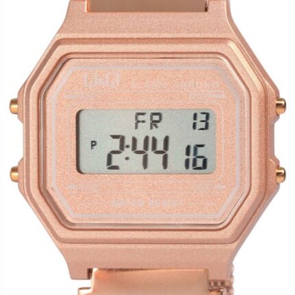 Q&Q Digitaluhr für Damen, Milanaisearmband, Edelstahl, 3 bar, roségoldfarben