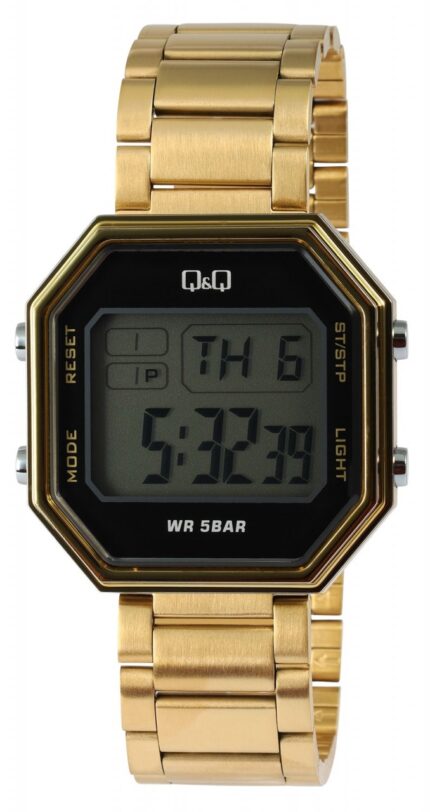 Q&Q Digitaluhr mit Gliederarmband, 5 ATM, goldfarben