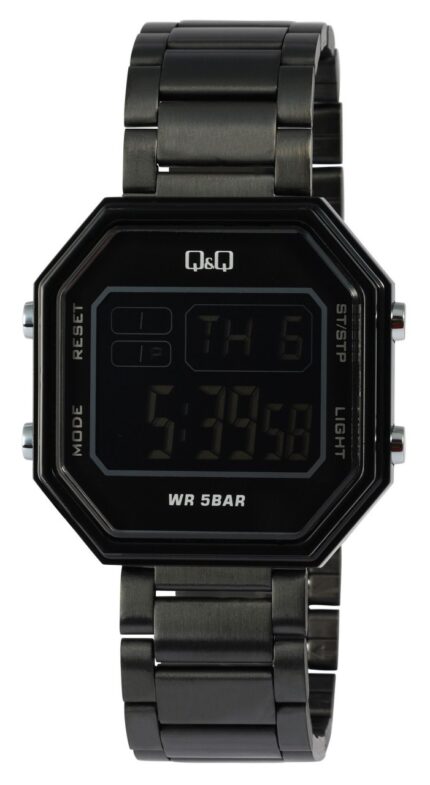 Q&Q Digitaluhr mit Gliederarmband, 5 ATM, schwarz