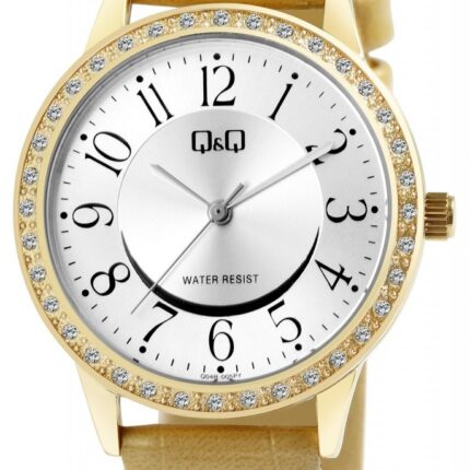 Q&Q Damenuhr mit Lederimitationsarmband, 3 Bar, beige