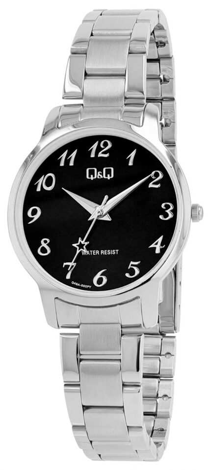 Q&Q Damenuhr, Edelstahlgliederarmband, Faltschließe, silberfarben/schwarz, 3 ...