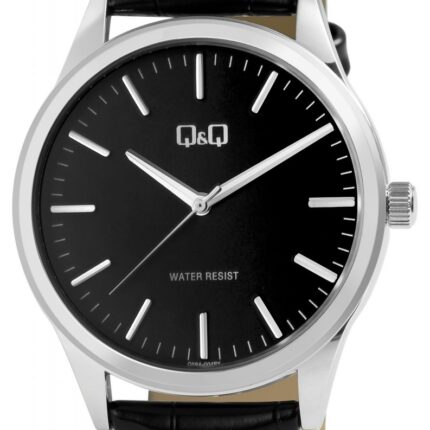 Q&Q Herrenuhr mit Lederimitationsarmband, 3 Bar, schwarz