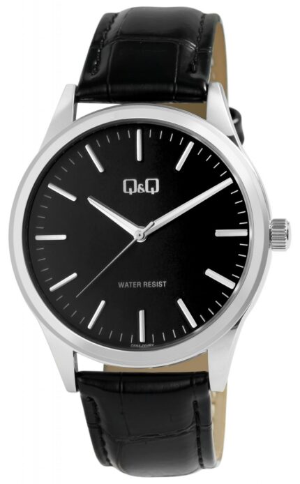 Q&Q Herrenuhr mit Lederimitationsarmband, 3 Bar, schwarz