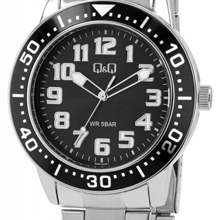 Q&Q Herrenuhr, Edelstahlgliederarmband, Faltschließe, silberfarben/schwarz, 5...
