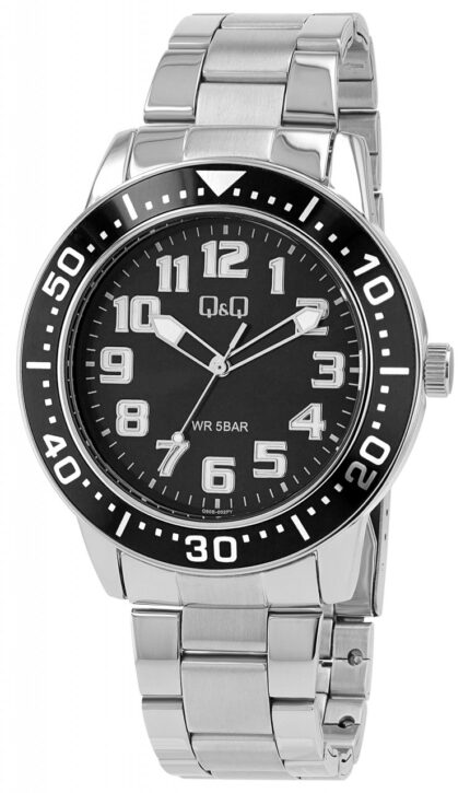 Q&Q Herrenuhr, Edelstahlgliederarmband, Faltschließe, silberfarben/schwarz, 5...