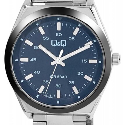 Q&Q Herrenuhr mit Edelstahlband, 5 Bar, bicolor (silberfarben/ Blau)