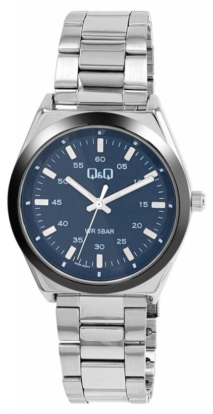 Q&Q Herrenuhr mit Edelstahlband, 5 Bar, bicolor (silberfarben/ Blau)