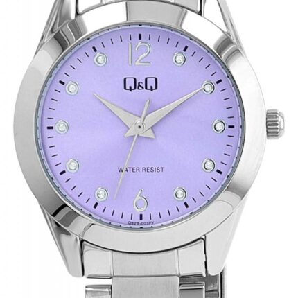 Q&Q Damenuhr mit Edelstahlband, 3ATM, silberfarbe/ Lila