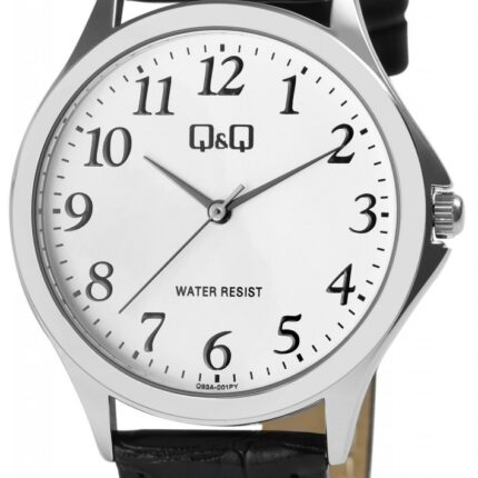 Q&Q Herrenuhr mit Lederimitationsarmband, 3 Bar, schwarz/ZB weiß