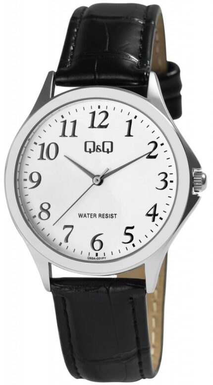 Q&Q Herrenuhr mit Lederimitationsarmband, 3 Bar, schwarz/ZB weiß