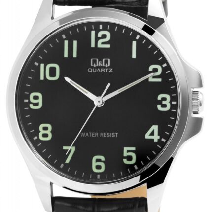 Q&Q Herrenuhr mit Lederimitationsarmband in schwarz, 3 bar