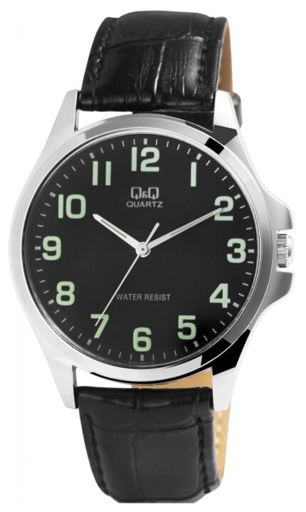 Q&Q Herrenuhr mit Lederimitationsarmband in schwarz, 3 bar