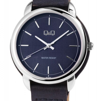 Q&Q Damenuhr mit Lederimitationsarmband, 3 bar, blau/silberfarben