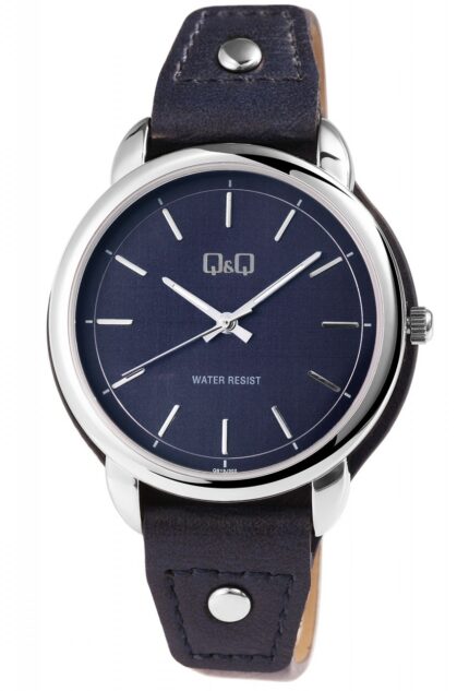 Q&Q Damenuhr mit Lederimitationsarmband, 3 bar, blau/silberfarben