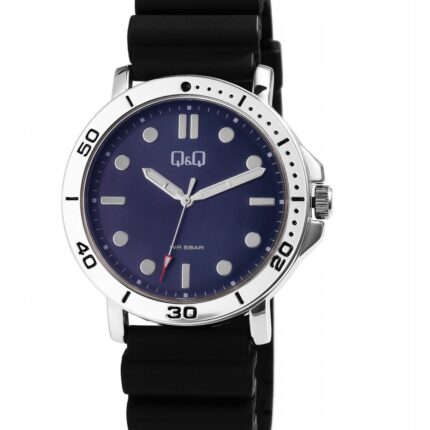 Q&Q Herrenuhr mit Silikonarmband, 5 bar, schwarz/blaues ZB