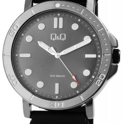 Q&Q Herrenuhr mit Silikonarmband, 5 bar, schwarz