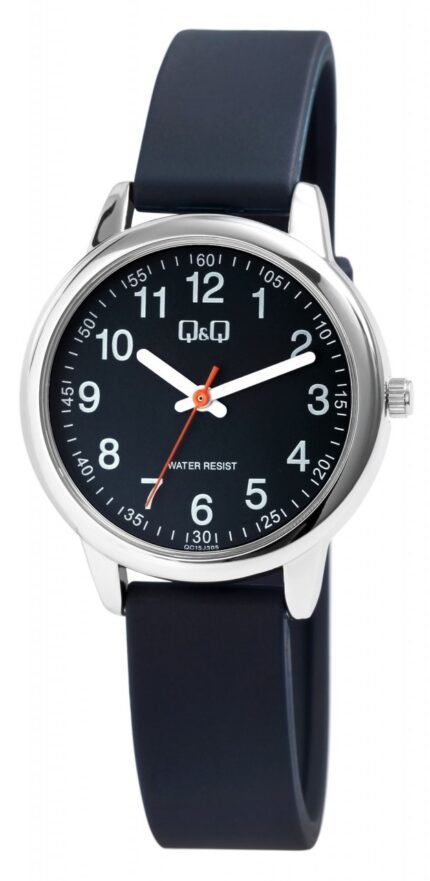 Q&Q Damenuhr mit Silikonarmband in dunkelblau/silberfarben, 3 bar