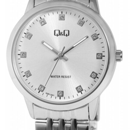 Q&Q Damenuhr mit Edelstahlband, Index mit Similibesatz, silberfarben