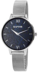 Raptor Damenuhr "Leonie" mit Edelstahl-Milanesearmband, Leoprint