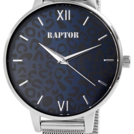 Raptor Damenuhr "Leonie" mit Edelstahl-Milanesearmband, Leoprint