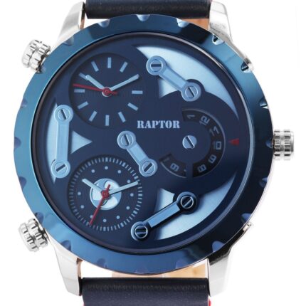 Raptor Herrenuhr "Tripple" mit Echt Lederband, 3 Uhrwerke