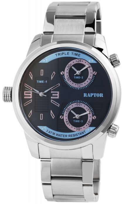 Raptor Herrenuhr "Fox" mit Edelstahlarmband, 3 Uhrwerke