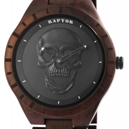 Raptor Herrenuhr "Snorre" aus Sandelholz mit Totenkopf auf dem Zifferblatt
