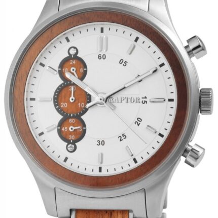 Raptor Herrenuhr "Hoock" aus Edelstahl mit Holz, 24 Std. Anzeige und Stoppfun...
