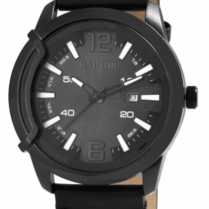 Raptor Herrenuhr "Davian" mit Echtlederarmband, Datumsanzeige