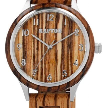 Raptor Herrenuhr "Cedric", Holzarmband und -gehäuse mit Edelstahl