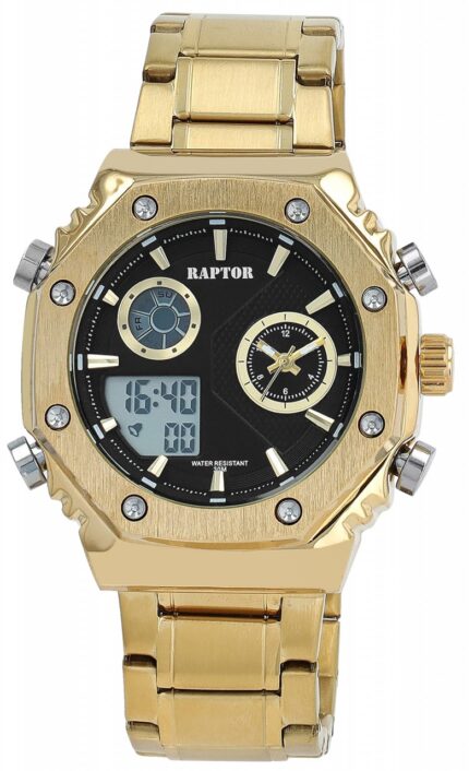 Raptor Herrenuhr "Klaas" Dual-Time mit Edelstahlarmband, Digital- & Analoganz...