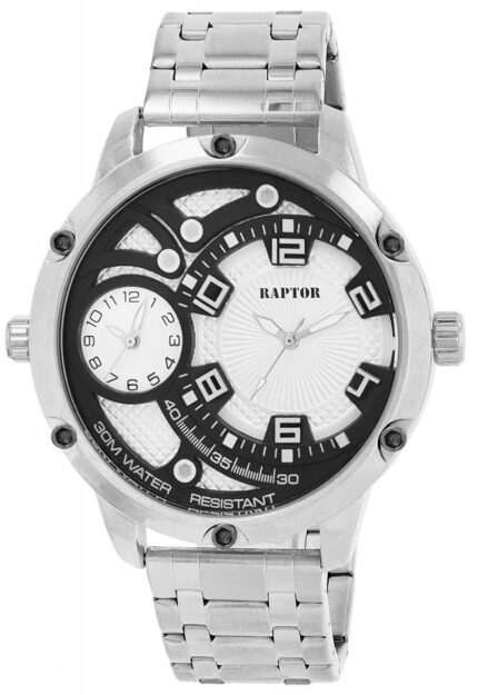 Raptor Herrenuhr "Ayaz" Dual-Time, mit Edelstahlarmband, Ø 52 mm