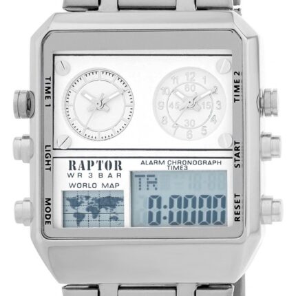 Raptor Herrenuhr "Jax" Triple-Time, Multifunktion mit Edelstahlarmband,