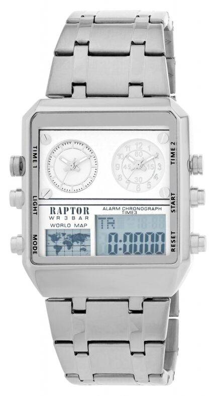 Raptor Herrenuhr "Jax" Triple-Time, Multifunktion mit Edelstahlarmband,