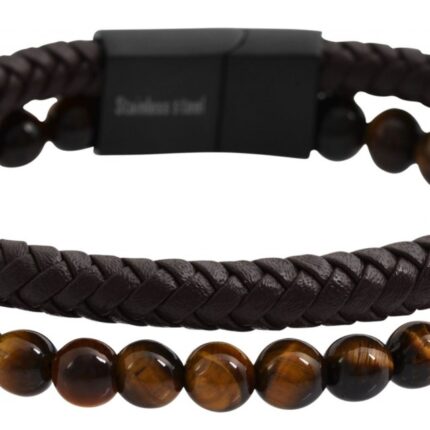 Raptor Echtlederarmband, braun, Naturstein mit Magnetschließe