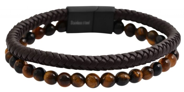 Raptor Echtlederarmband, braun, Naturstein mit Magnetschließe - Image 1