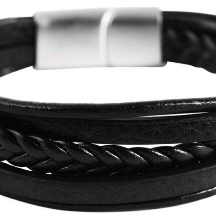 Raptor Lederarmband mit Edelstahlmagnetschließe, Länge 22 cm, schwarz