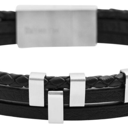 Raptor Echtlederarmband mit Edelstahlhebelschließe, schwarz und silberfarben,...