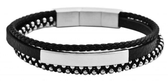 Raptor Echtlederarmband mit Edelstahlmagnetschließe, schwarz und silberfarbig... - Image 1