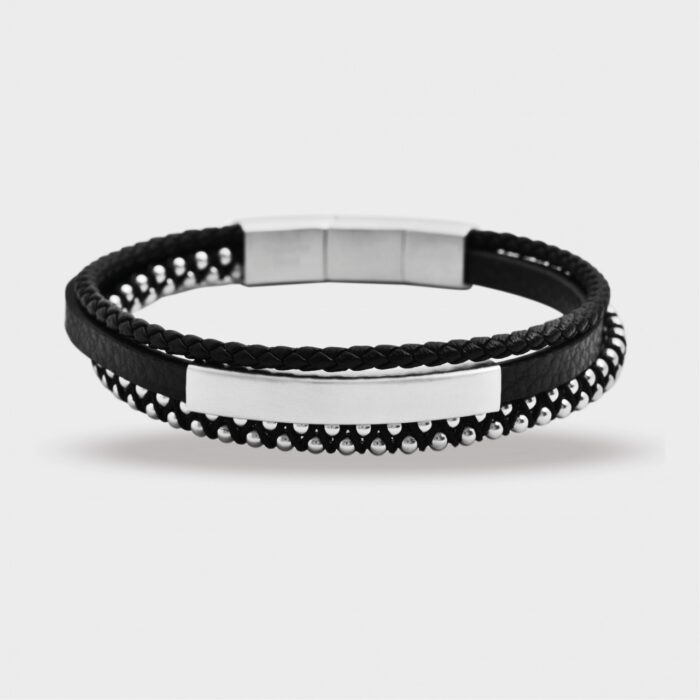 Raptor Echtlederarmband mit Edelstahlmagnetschließe, schwarz und silberfarbig... - Image 2
