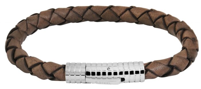 Raptor Echtlederarmband, geflochten mit Edelstahlclipverschluss - Image 1
