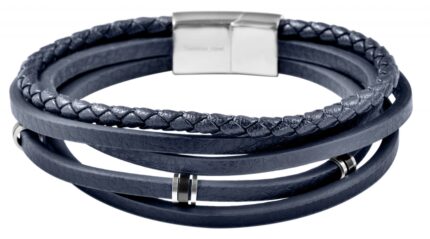 Raptor Armband aus Echtleder, Edelstahlelemente, Länge 21 cm, dunkelblau