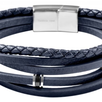Raptor Armband aus Echtleder, Edelstahlelemente, Länge 21 cm, dunkelblau