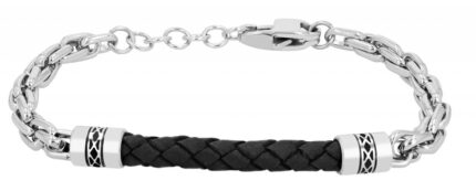 Raptor Armband aus Leder und 316L Edelstahl, silberfarben/schwarz