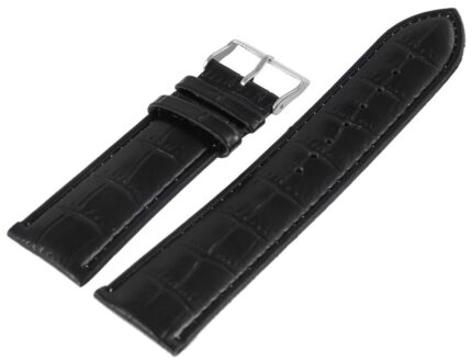 Basic Echtleder Armband in schwarz, Kroko, gepolstert, 24 mm