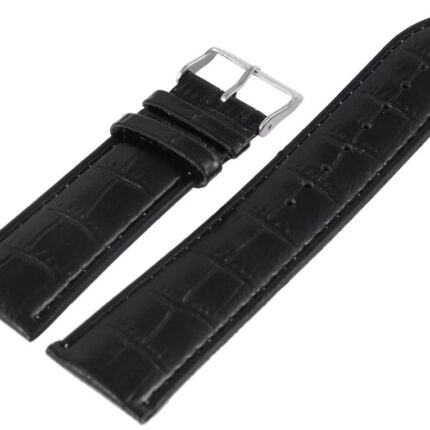 Basic Echtleder Armband in schwarz, Kroko, gepolstert, 24 mm