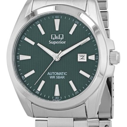 Q&Q Herrenuhr, Edelstahl, silberfarben/grün, 5 ATM, Ø 42 mm