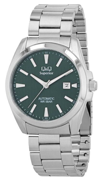 Q&Q Herrenuhr, Edelstahl, silberfarben/grün, 5 ATM, Ø 42 mm